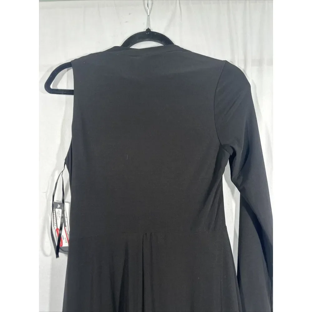 NWT $199 Betsy & Adam [ 8 ] One Shoulder Single Long Sleeve Gown‎ Black
